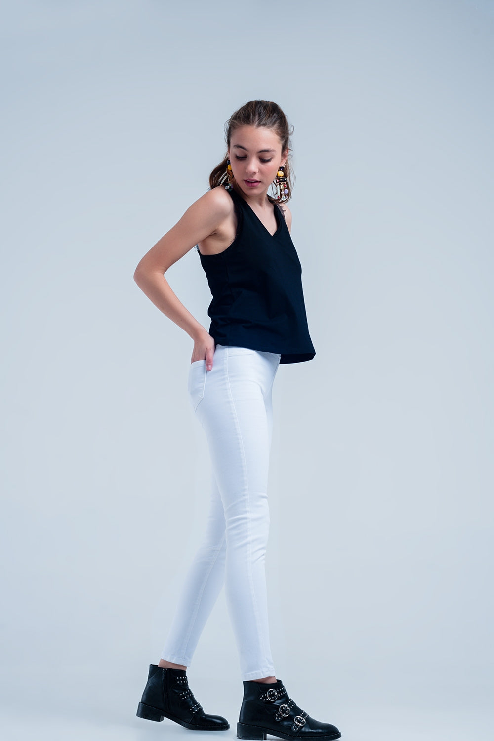 Jeggings bianchi con tasche posteriori