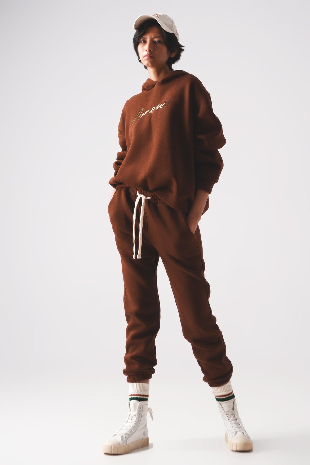 Joggers in cotone color marrone