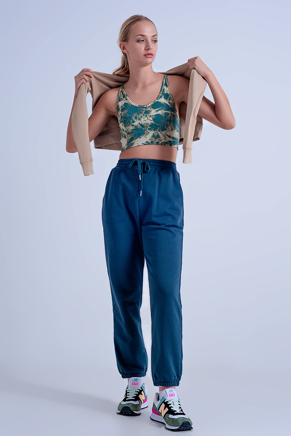 Joggers verde scuro basic allacciati in cotone