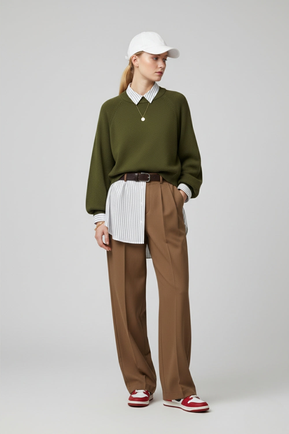 kaki Maglione in maglia con maniche a palloncino