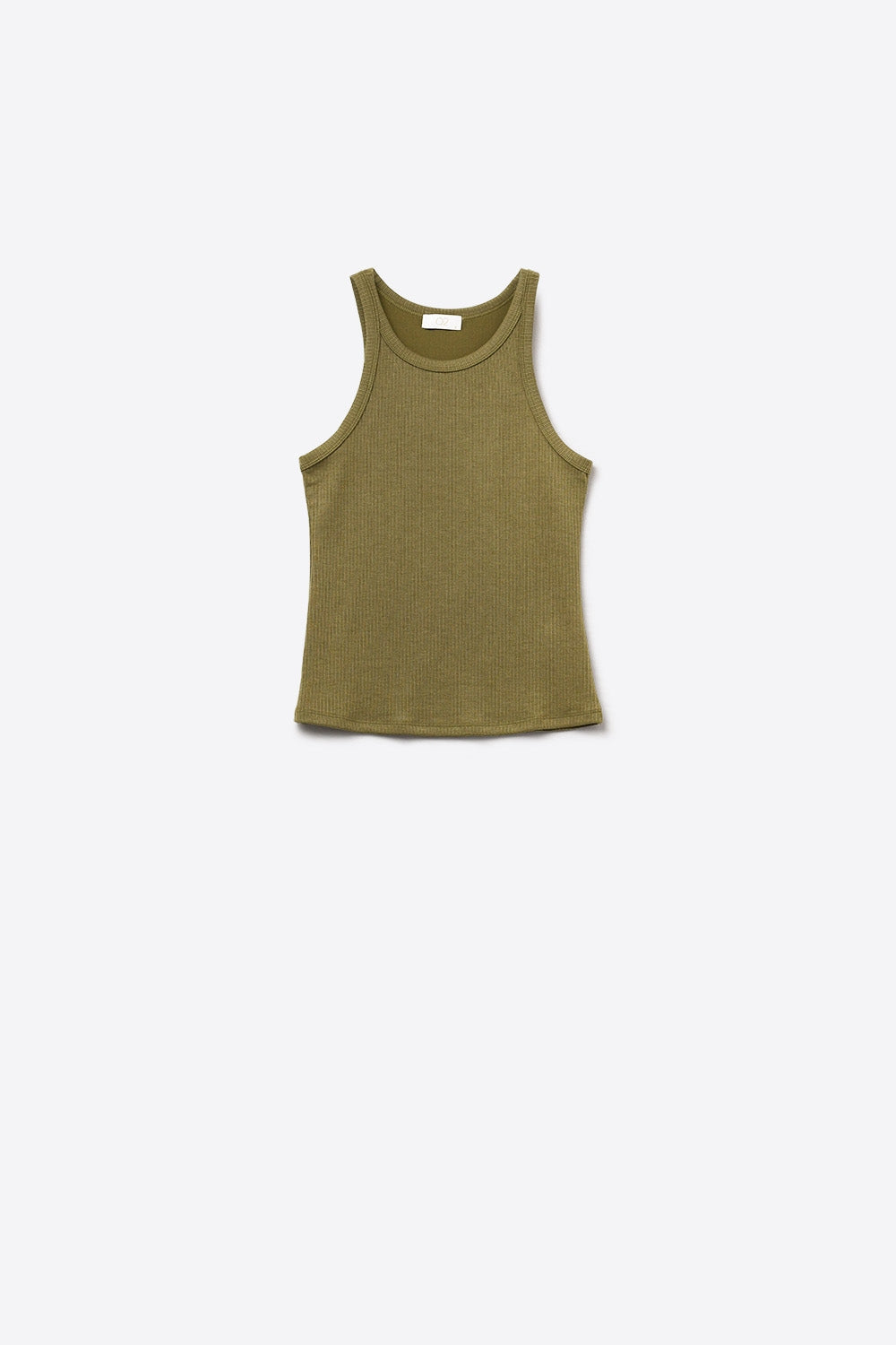 Khaki T-shirt aderente tipo nuotatore con scollatura rotonda e spalline