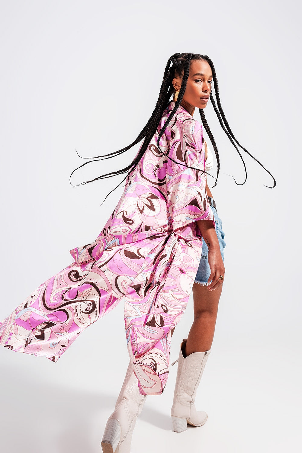 Kimono con stampa astratta rosa