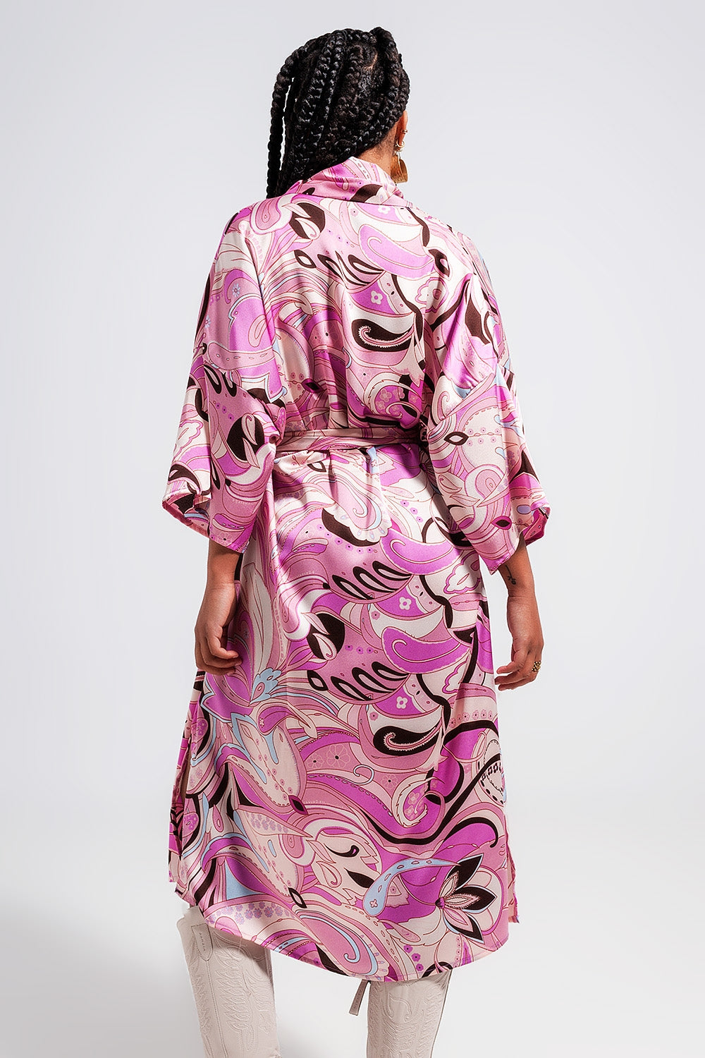 Kimono con stampa astratta rosa