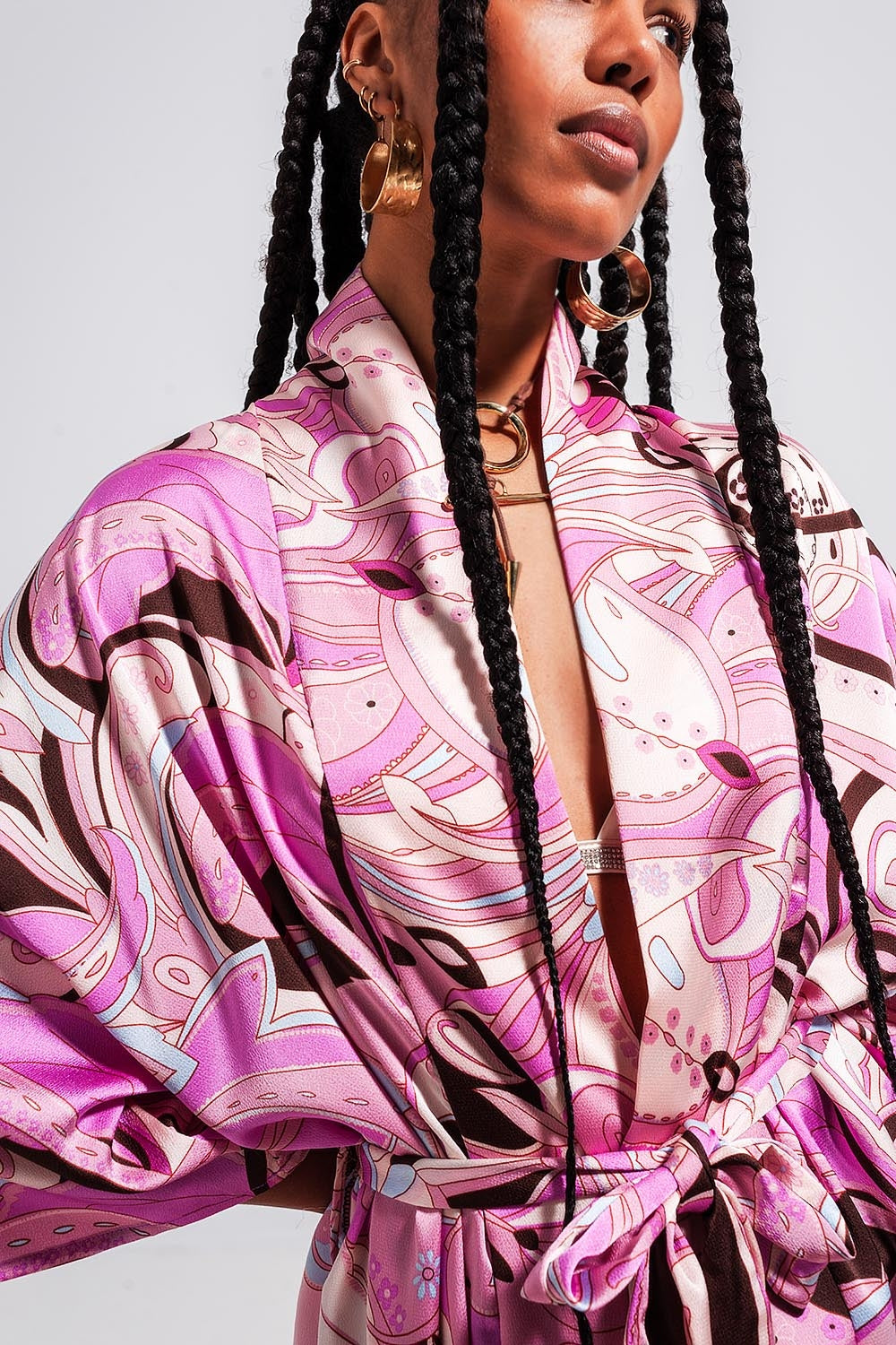 Kimono con stampa astratta rosa