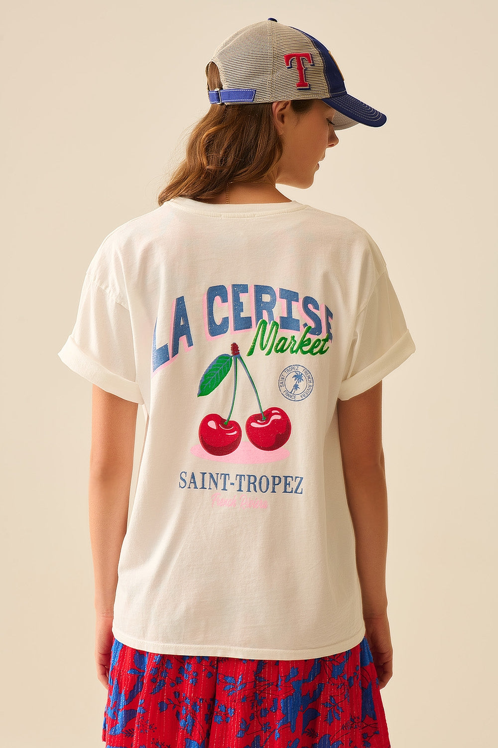 made in italy T-shirt bianca con grafica La Cerise Market Saint-Tropez