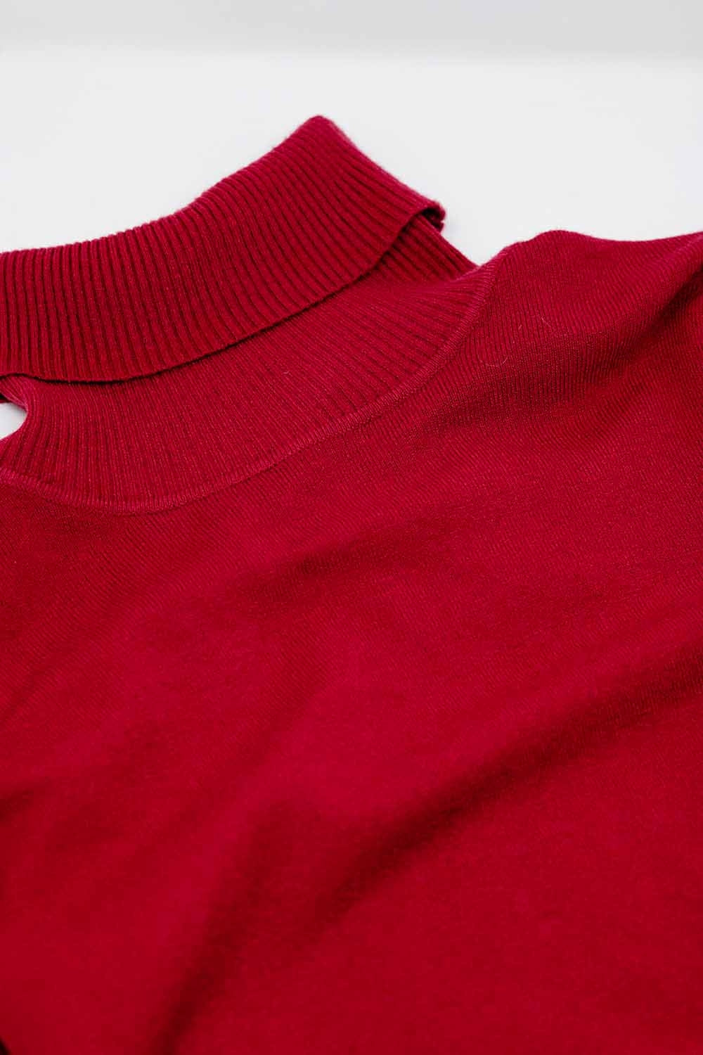 Maglia a collo alto a maglia fine in colore vino