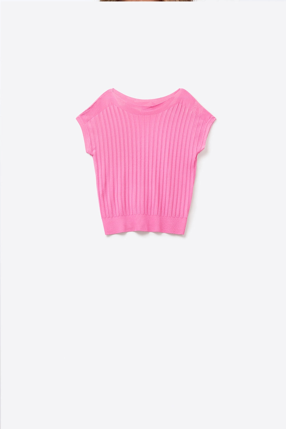 Maglia a coste sottili Fucshia con collo a barca