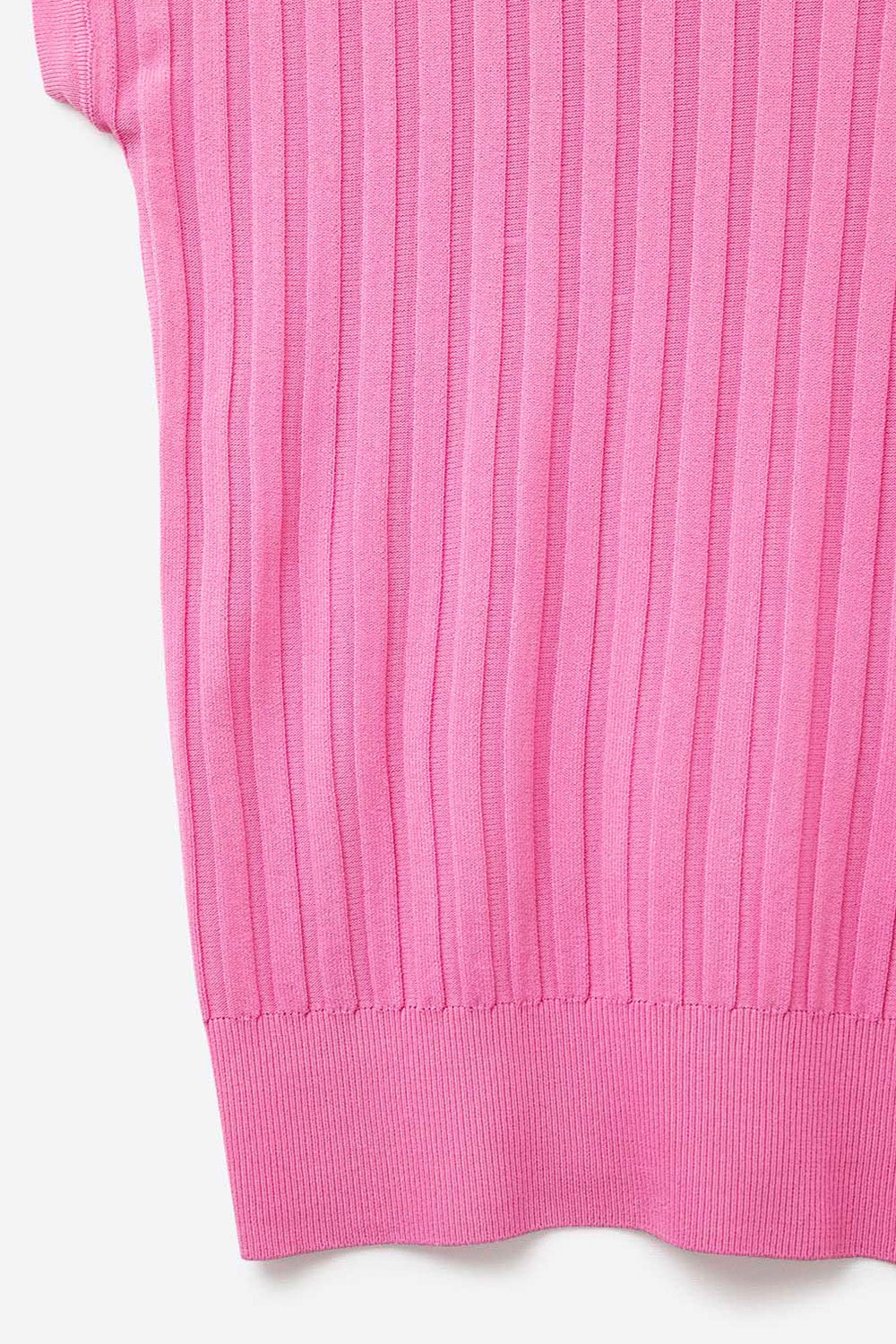 Maglia a coste sottili Fucshia con collo a barca