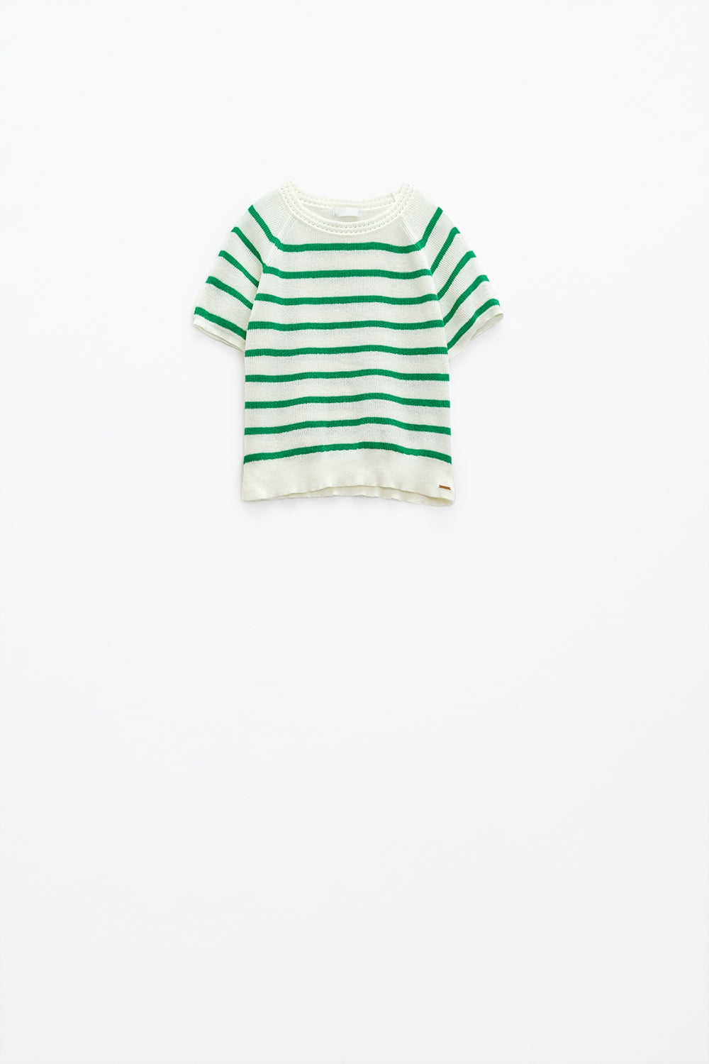Maglia a maniche corte in maglia bianca con strisce verdi