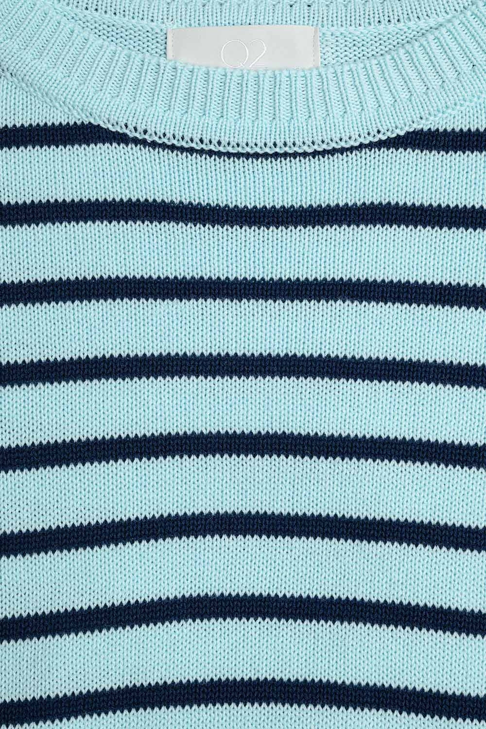 Maglia corta verde menta con strisce blu scuro
