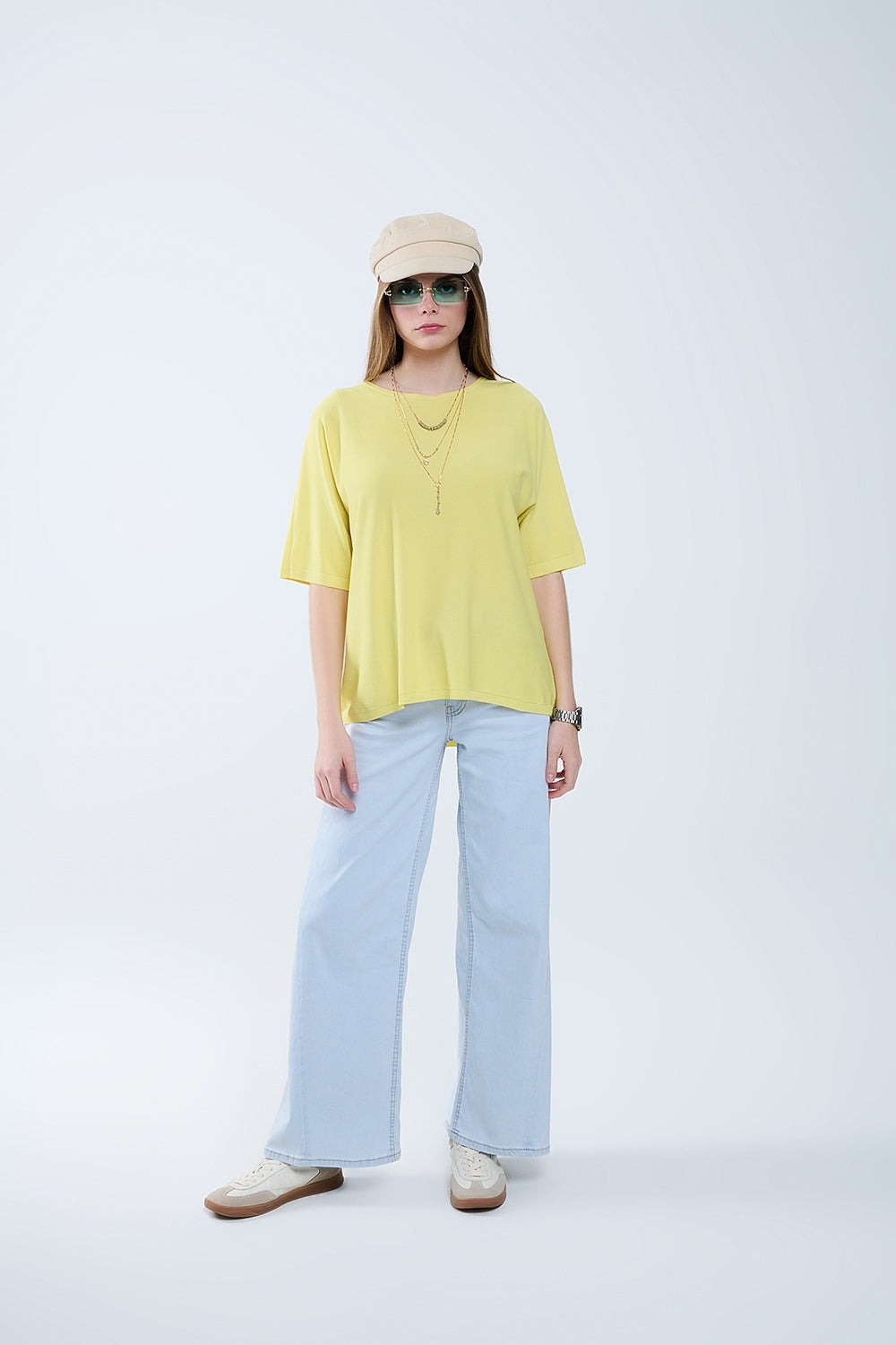 Maglia giallo oversize con maniche al gomito