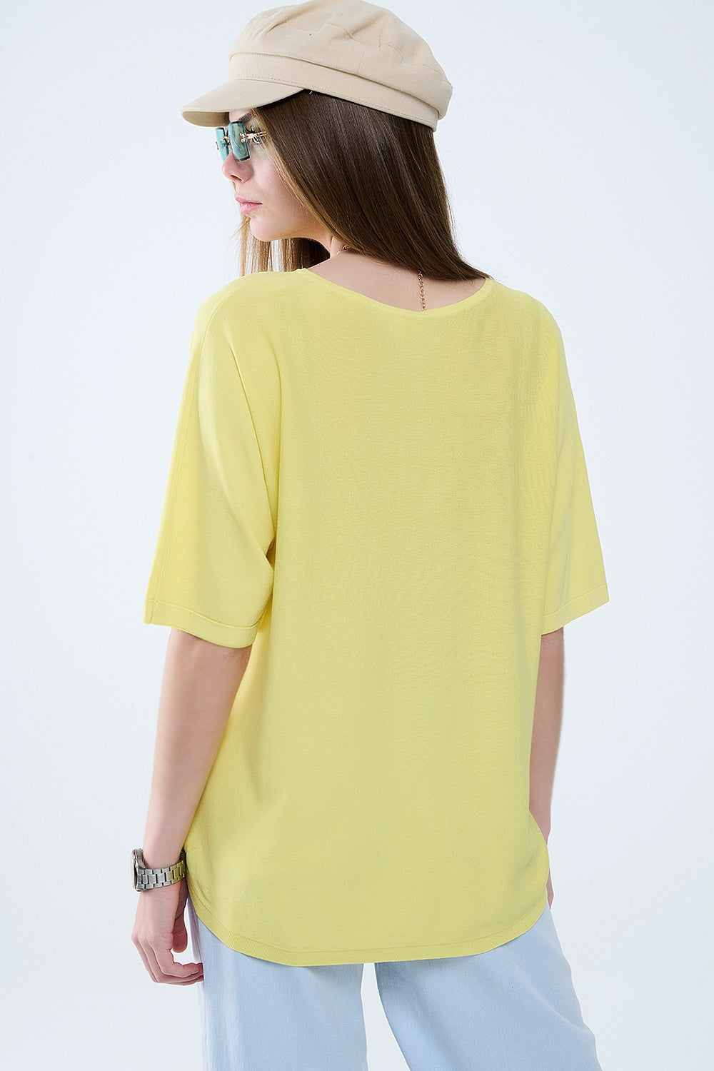 Maglia giallo oversize con maniche al gomito