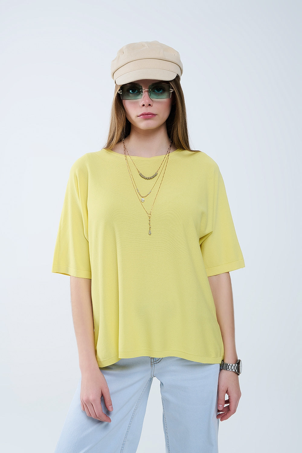Maglia giallo oversize con maniche al gomito
