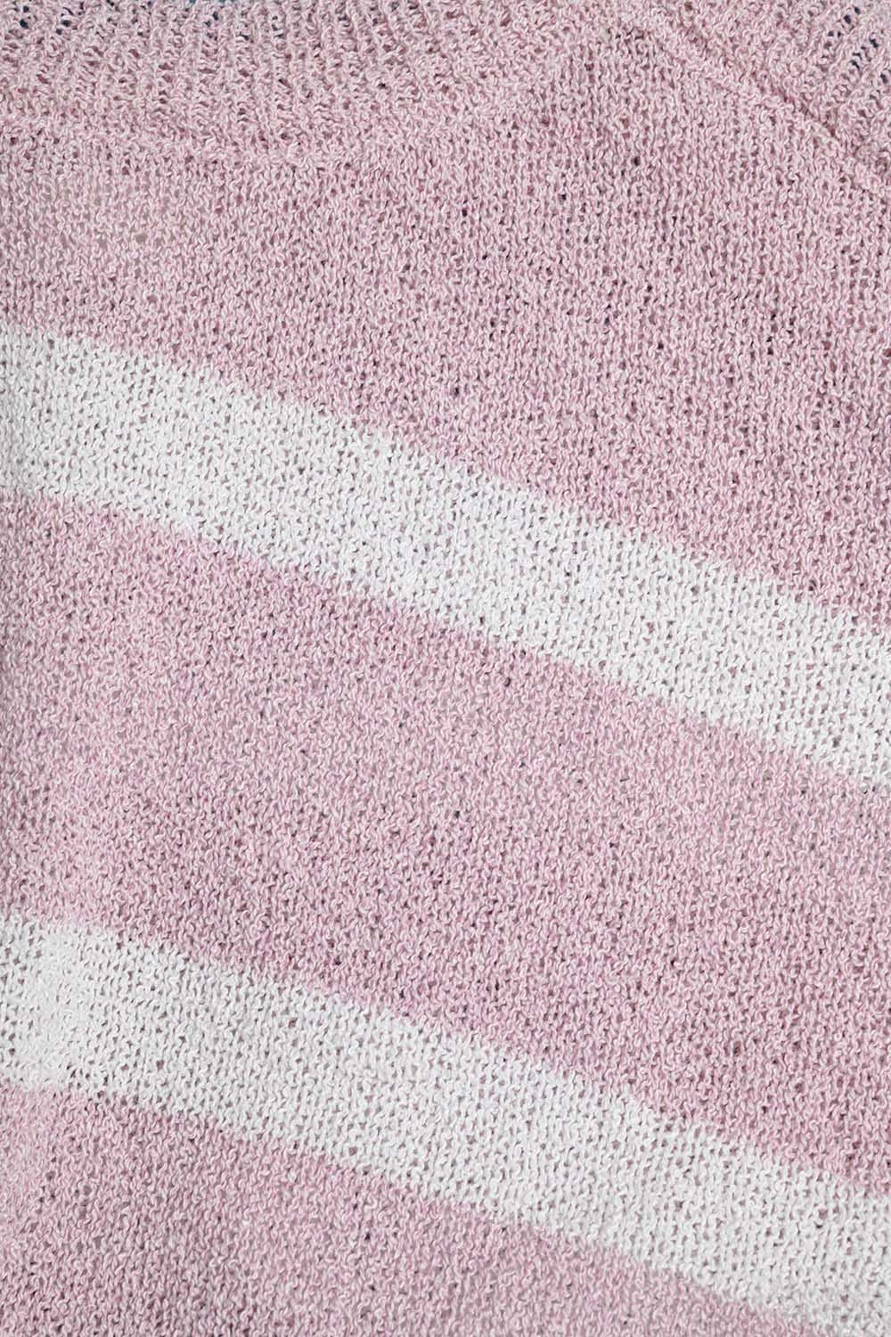 Maglia Heather con Spalle Scoperte e Righe Orizzontali in Rosa