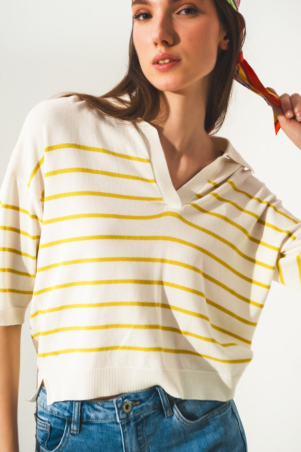 Maglia polo verde estilo vintage anni 70 a righe