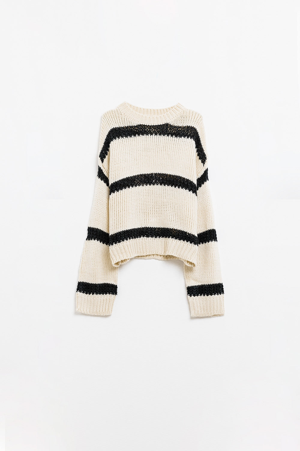 Maglia rilassata beige a righe nere