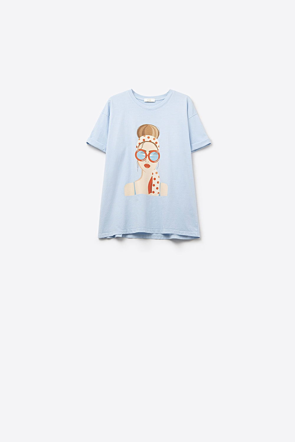 Q2 Maglietta blu realizzata in Italia con grafica vintage di una ragazza