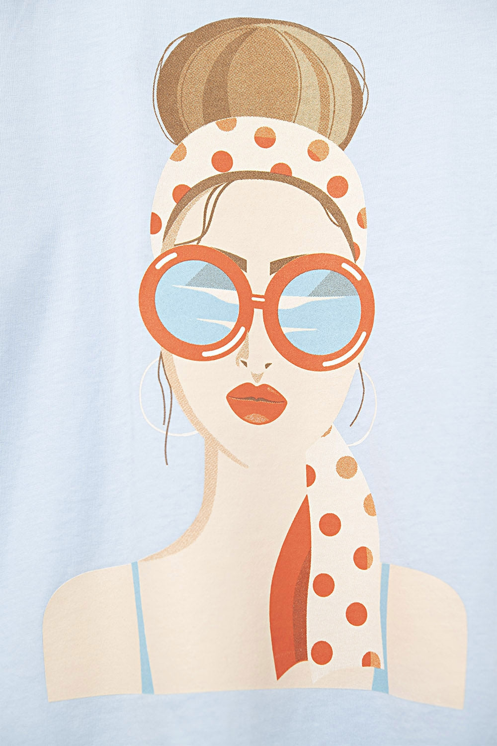Maglietta blu realizzata in Italia con grafica vintage di una ragazza