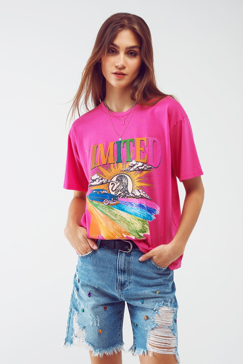 Maglietta con stampa grafica limitata in Fucsia