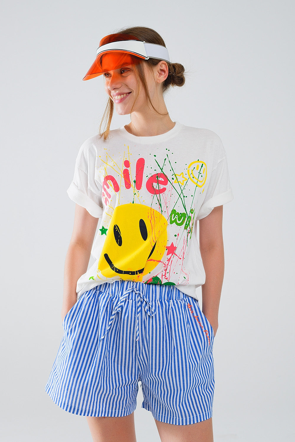 maglietta con testo Smile with me in bianco