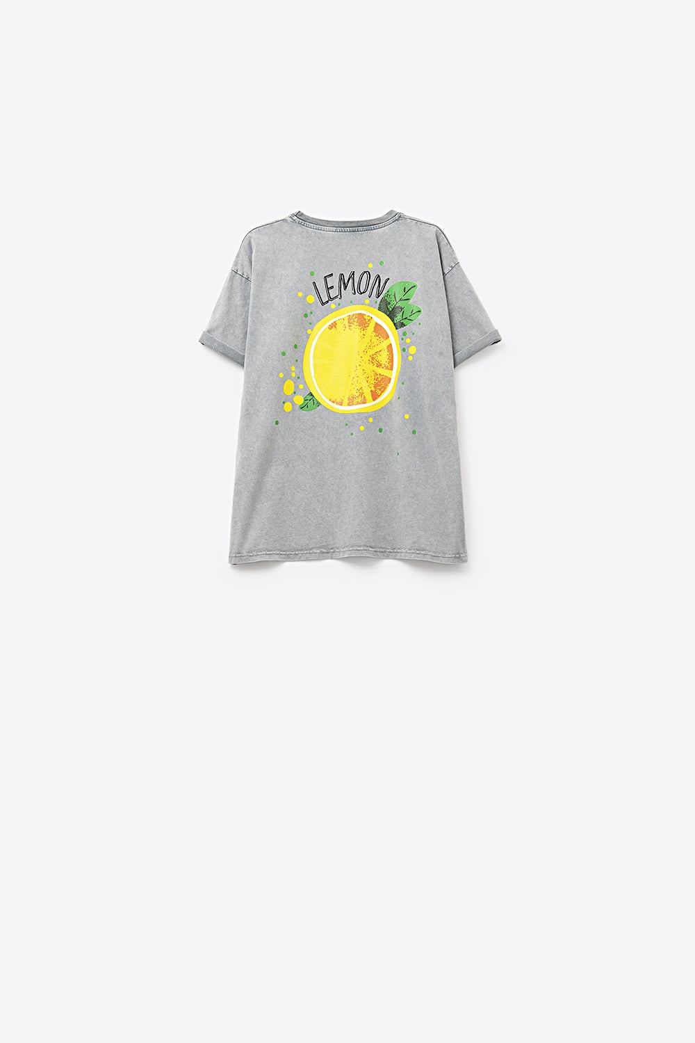 Maglietta grigia lavata con grafica di limone Made in Italy