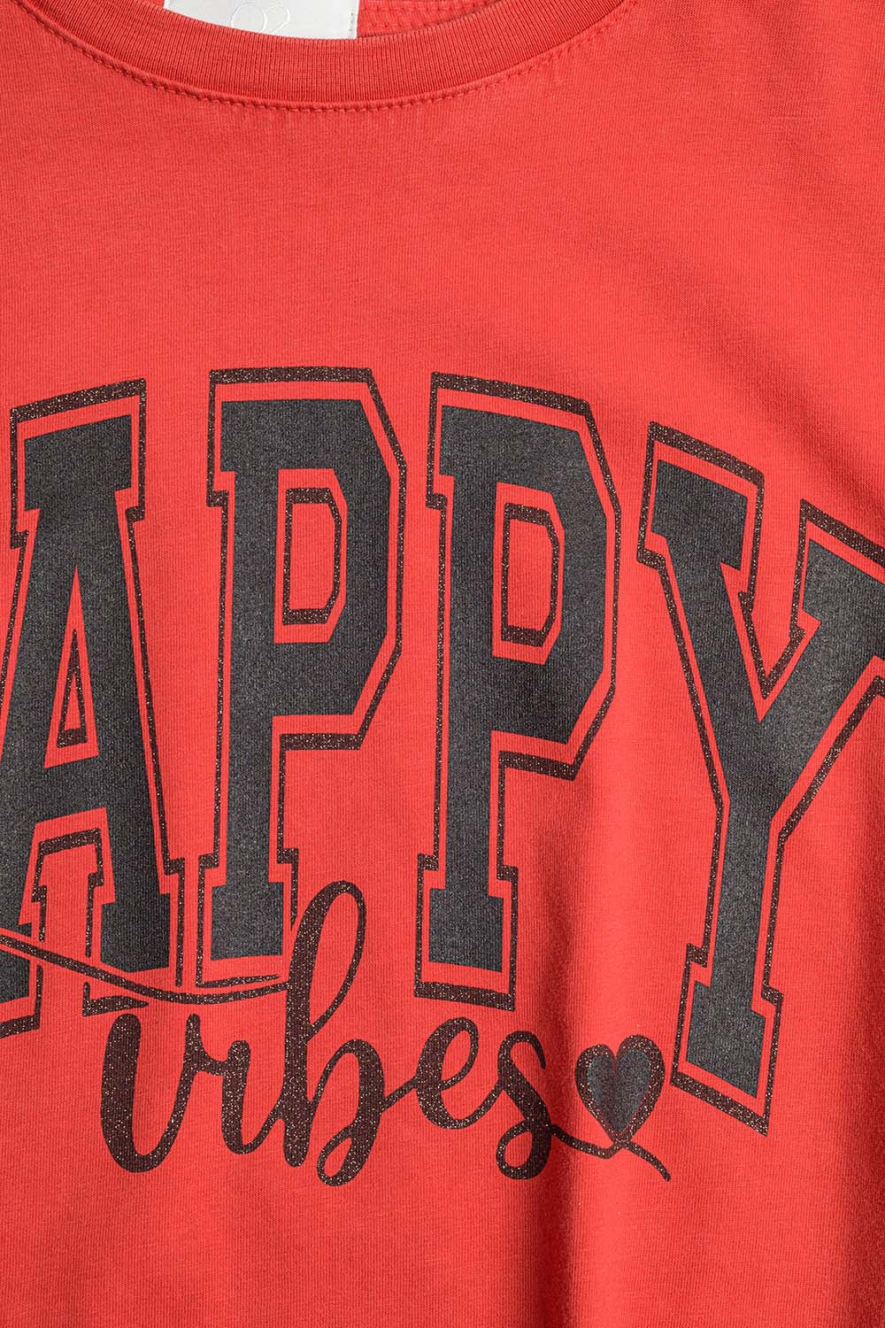Maglietta Happy Vibes Graphic Relaxed di colore rosso