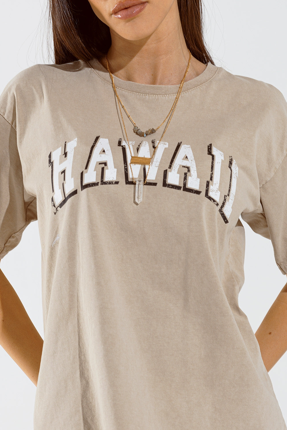 Maglietta Hawaii effetto lavato beige