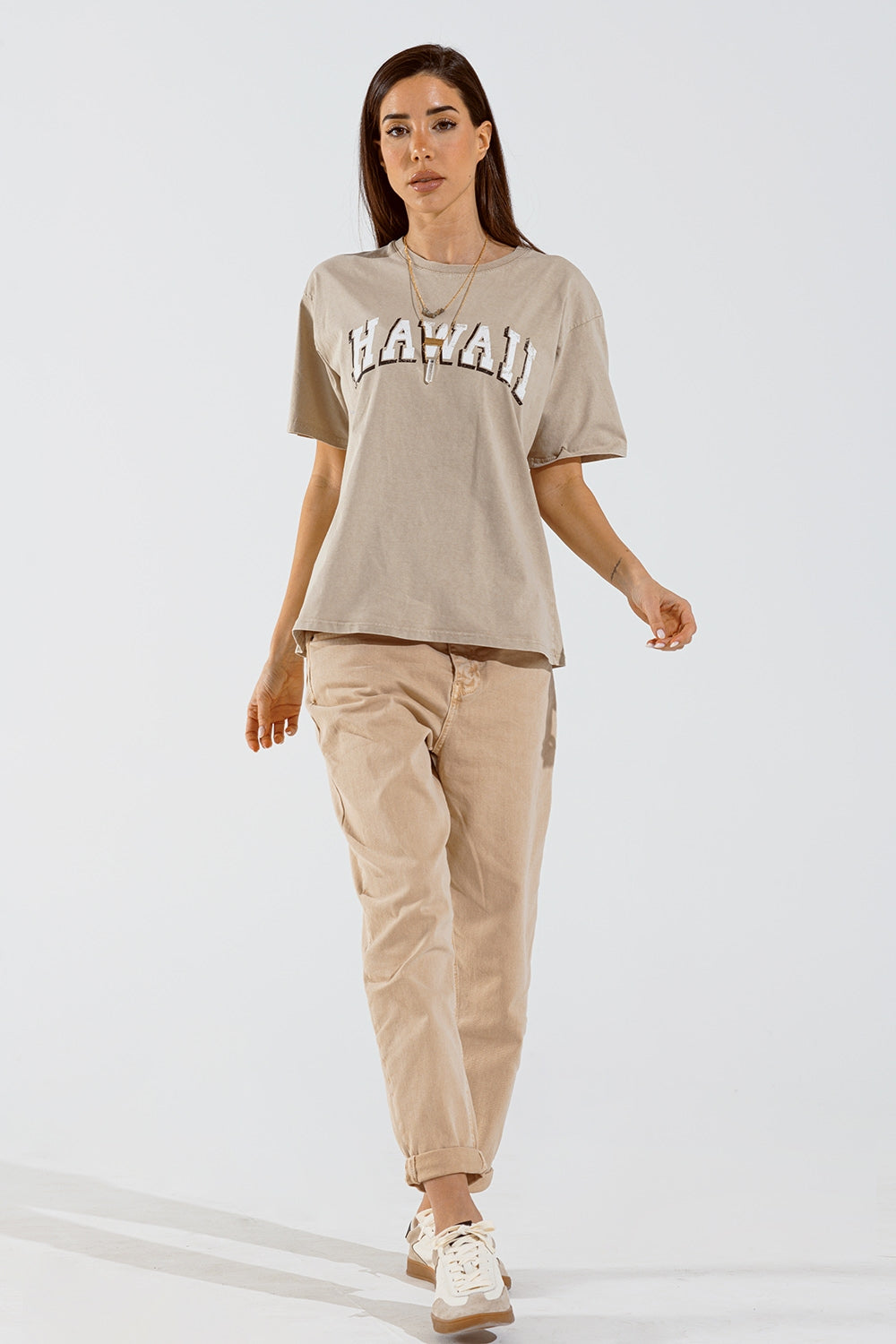 Maglietta Hawaii effetto lavato beige