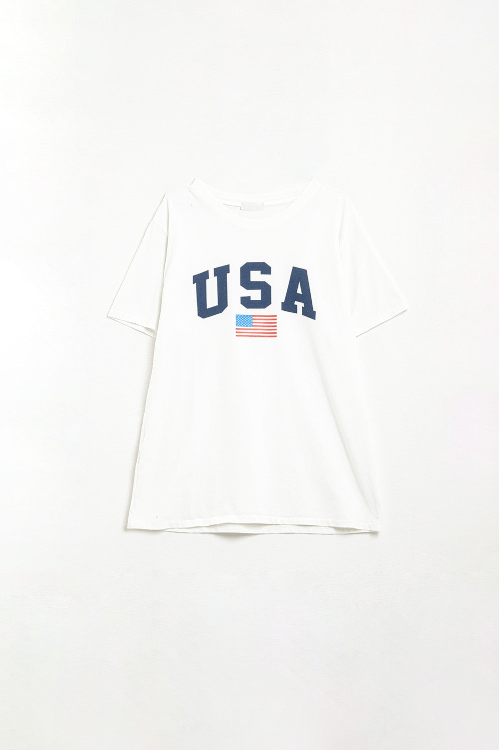 Maglietta lunga bianca larga con logo USA