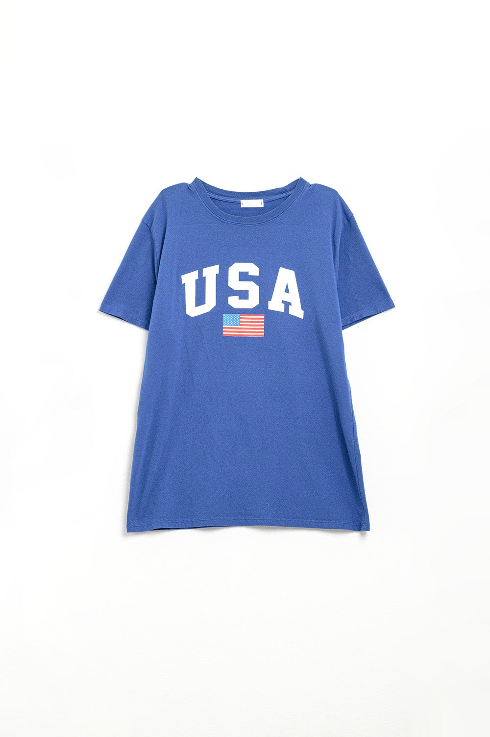 Maglietta lunga blu ampia con logo USA
