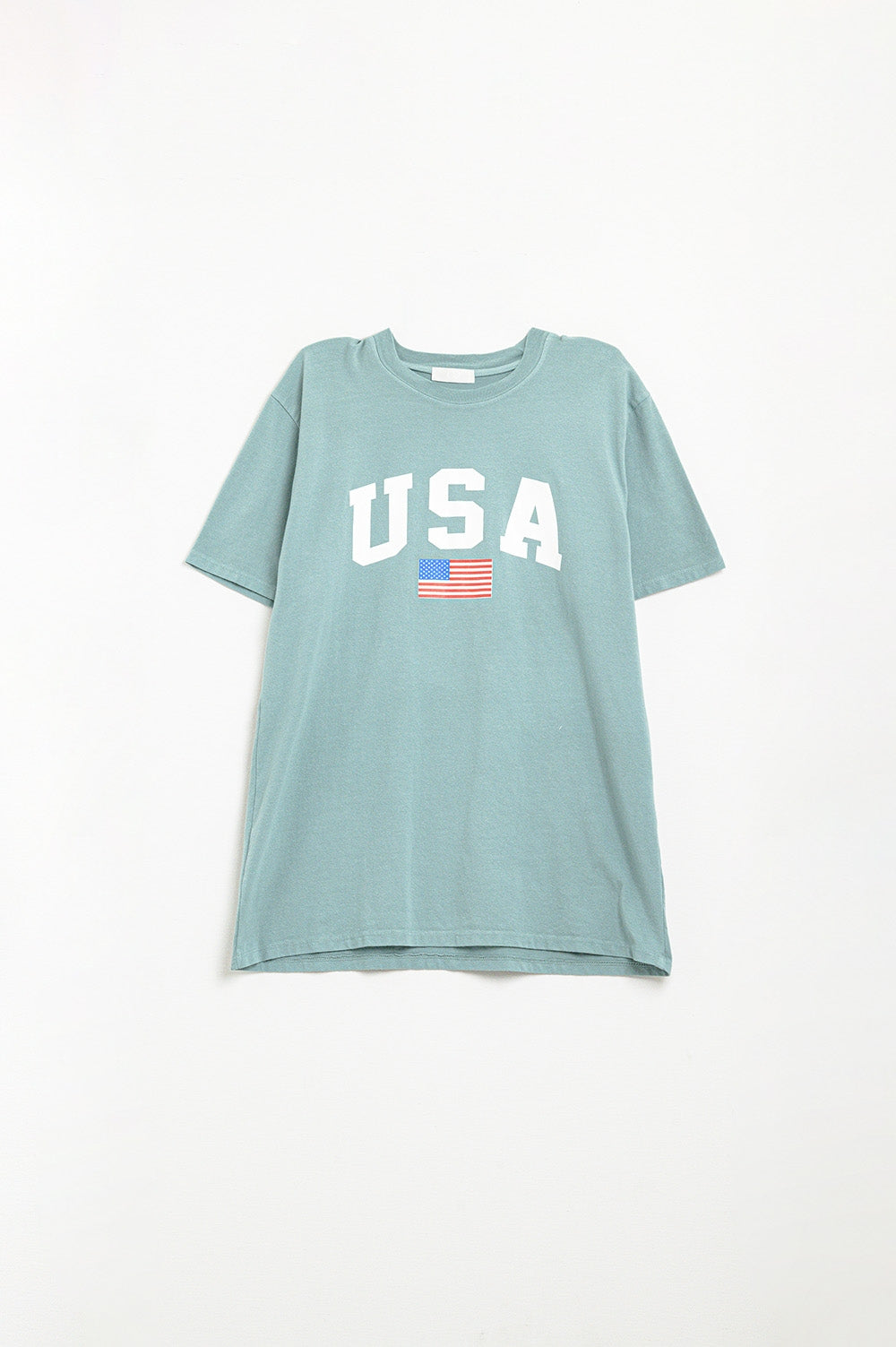 Maglietta lunga verde ampia con logo USA