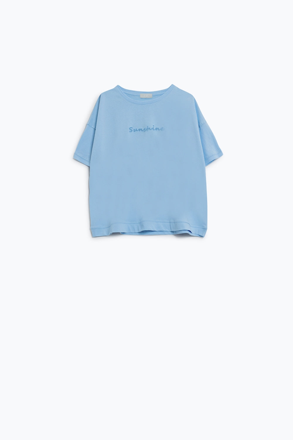Maglietta oversize Sunshine con testo in rilievo sul davanti in blu