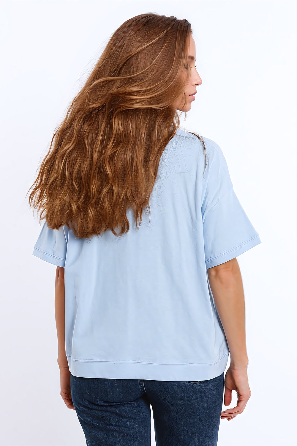 Maglietta oversize Sunshine con testo in rilievo sul davanti in blu