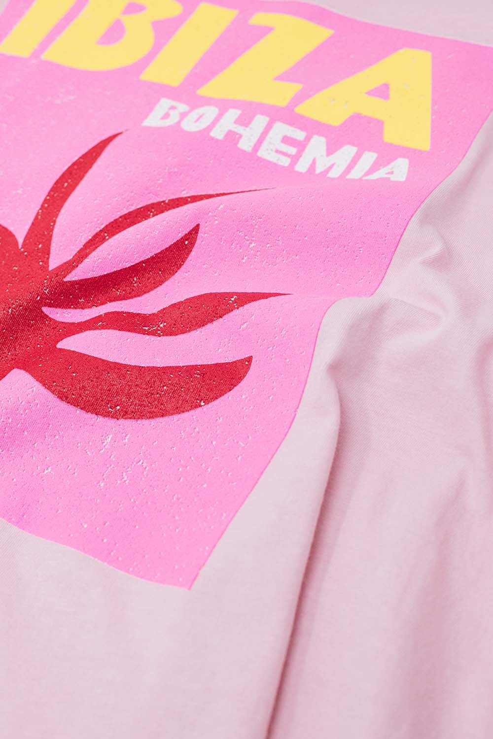 Maglietta rilassata Baby Pink Ibiza Bohemia con stampa rosa