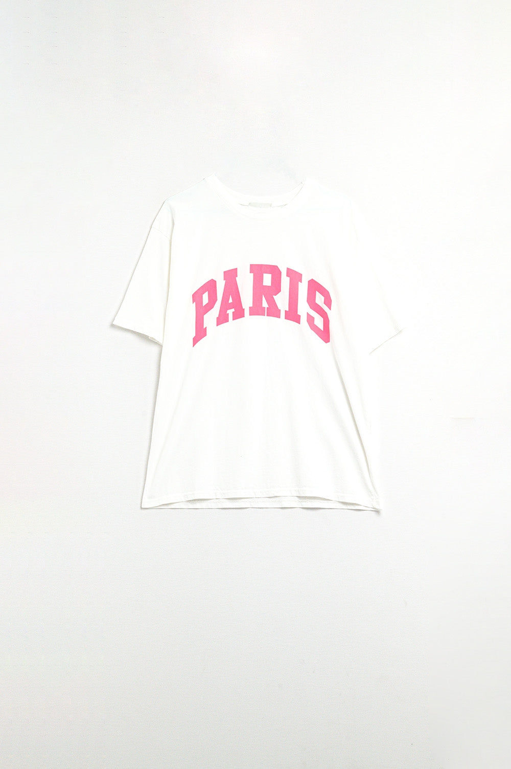 Maglietta Rilassata Bianca Paris con Lettere Rosa