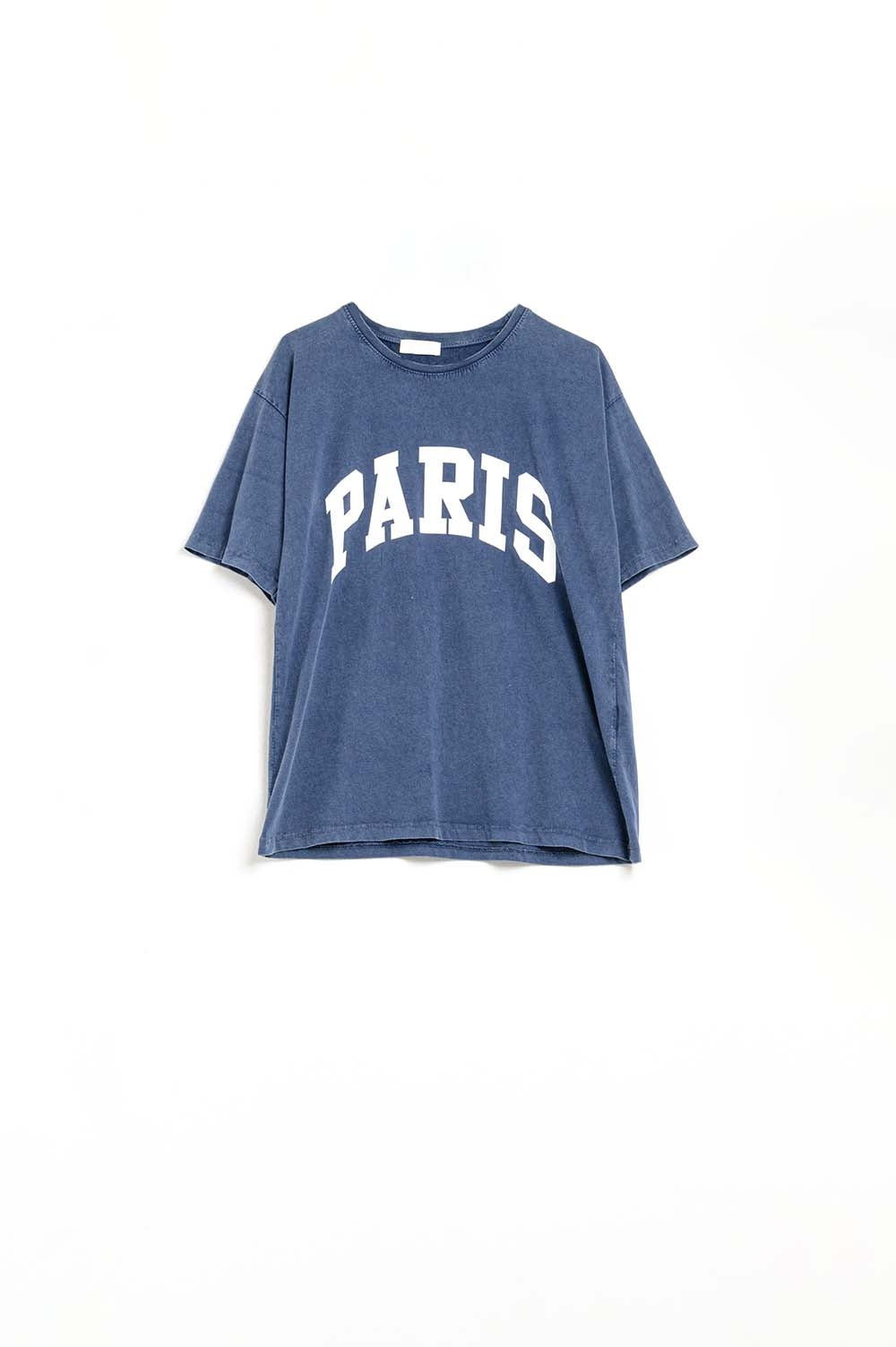 Maglietta Rilassata Blu Navy Paris con Lettere Bianche