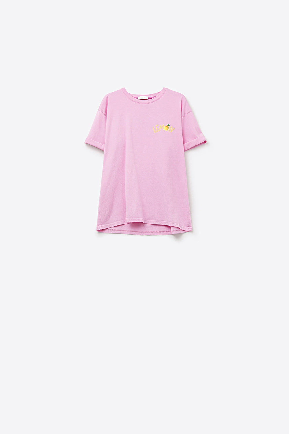 Maglietta rosa Made in Italy con grafica di limone
