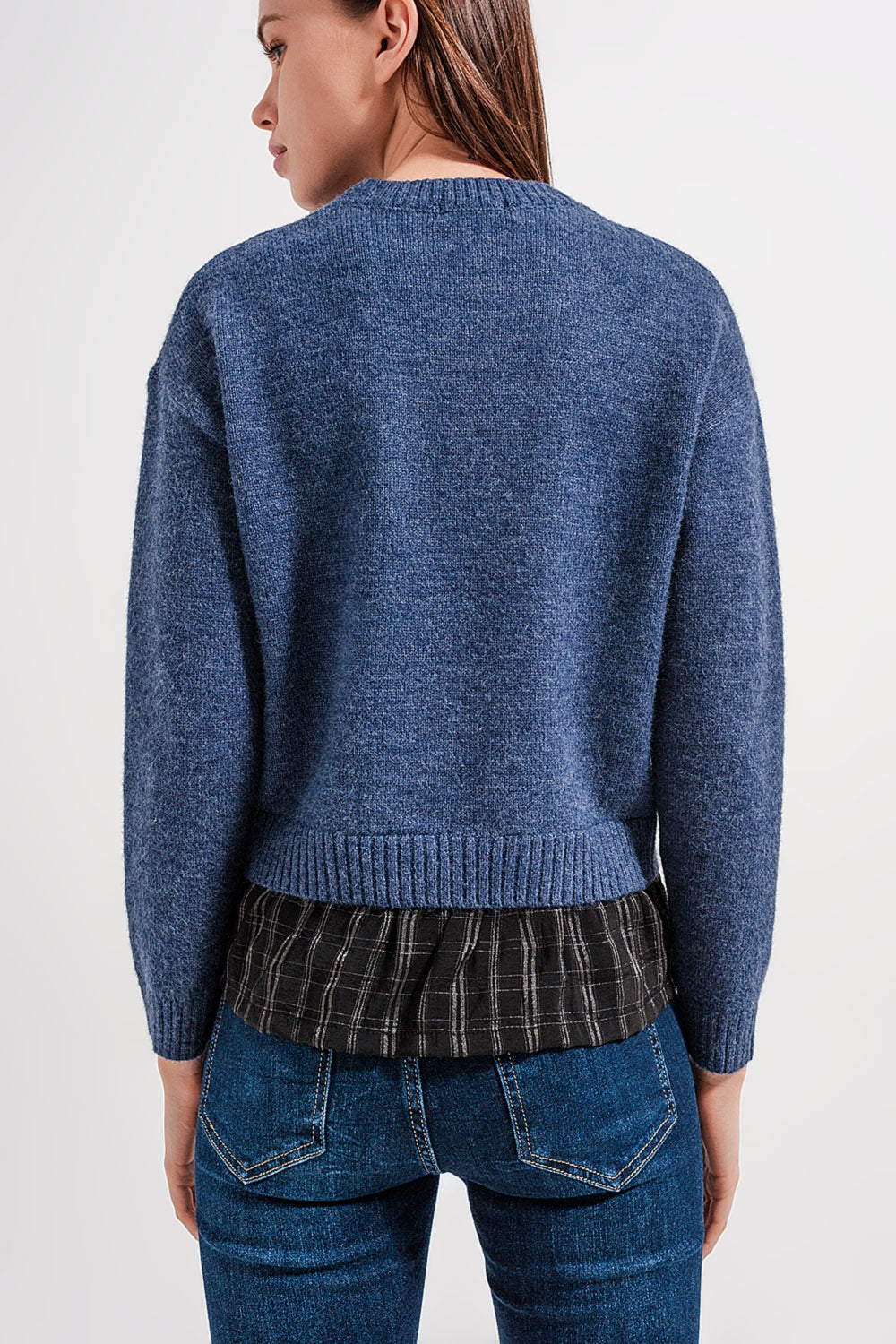 Maglione 2 in 1 con sottocamicia in blu scuro