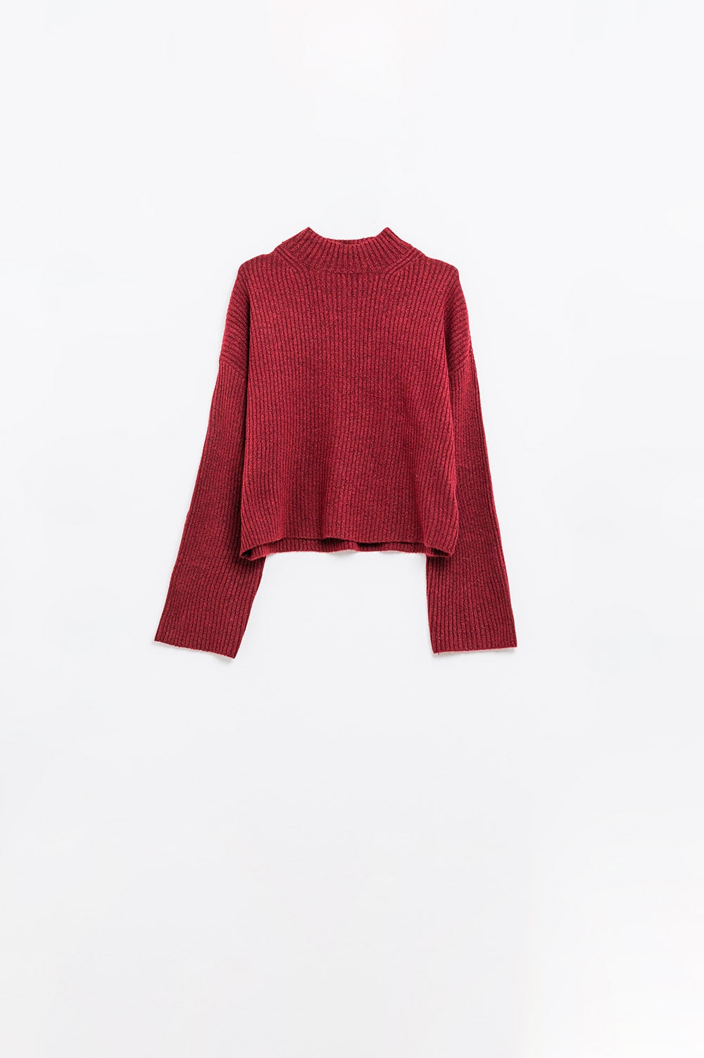 Q2 maglione a collo alto a costine in stile rilassato