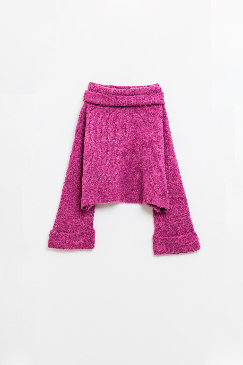maglione a collo alto in maglia morbida color fucsia