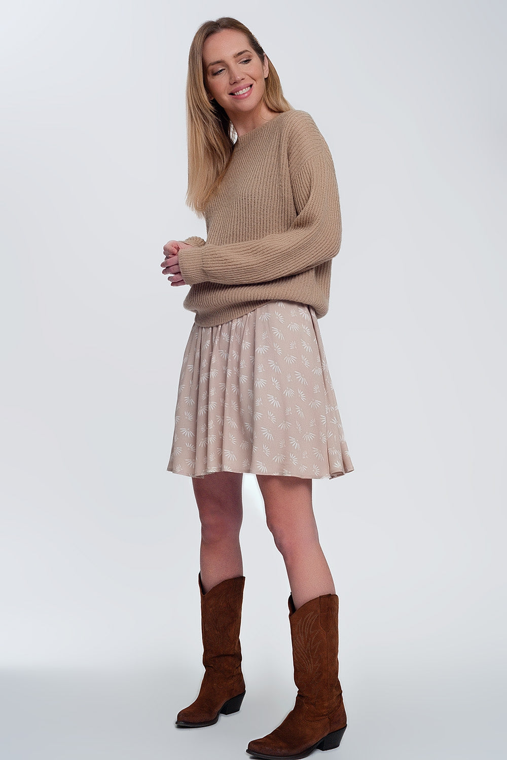 Maglione a coste beige chiaro