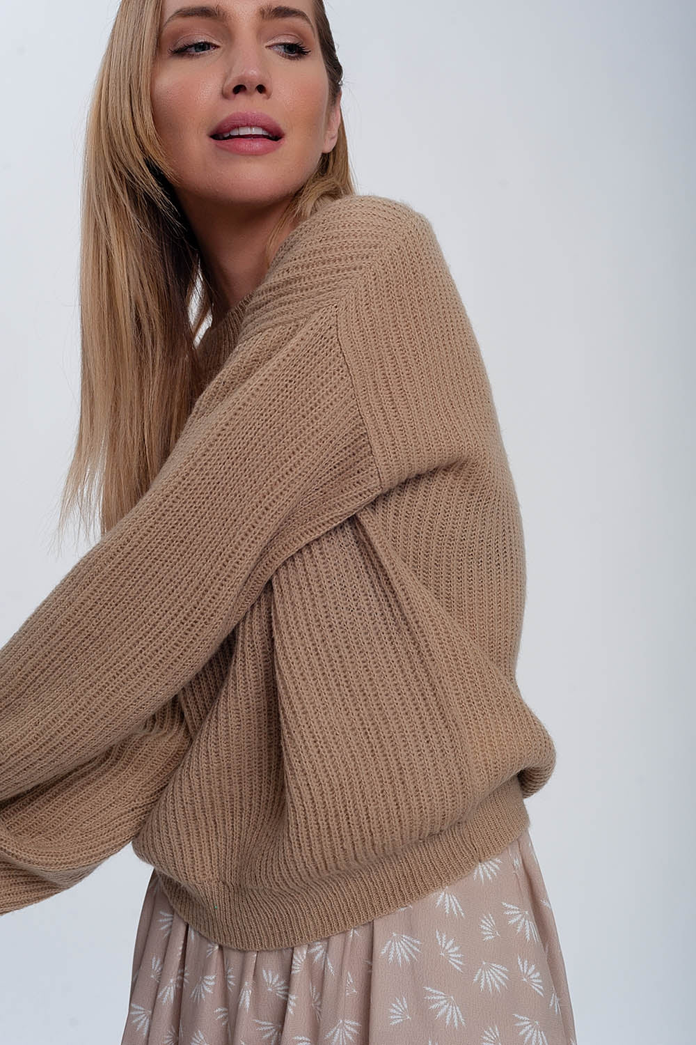 Maglione a coste beige chiaro