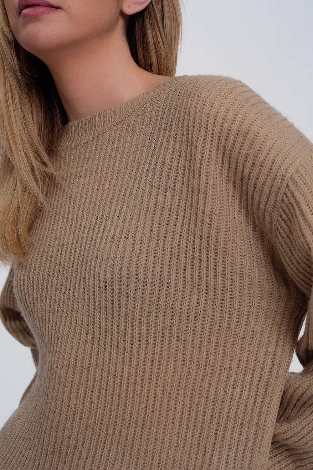 Maglione a coste beige chiaro