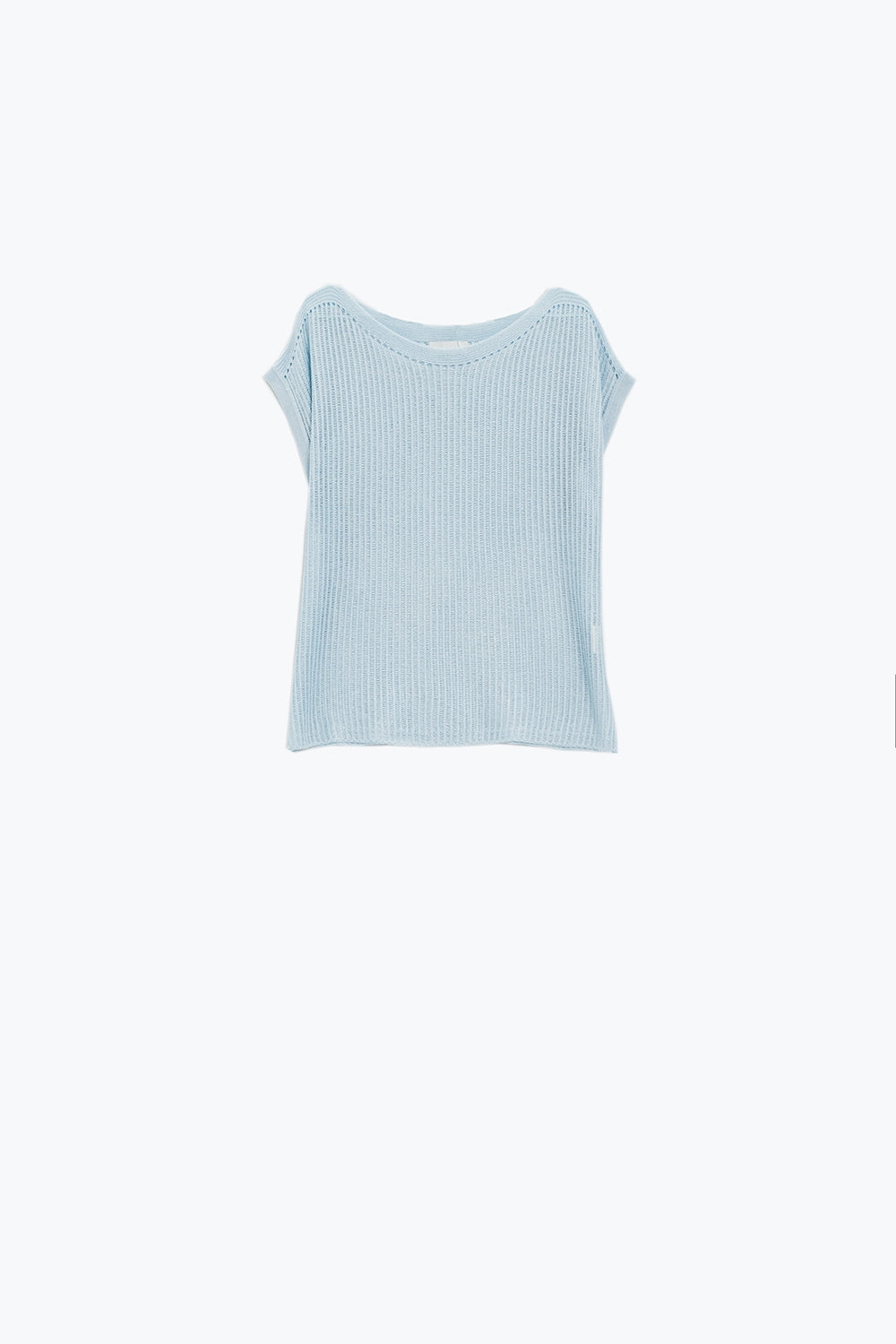 Q2 Maglione a coste con scollo a barca e maniche a cappuccio in blu