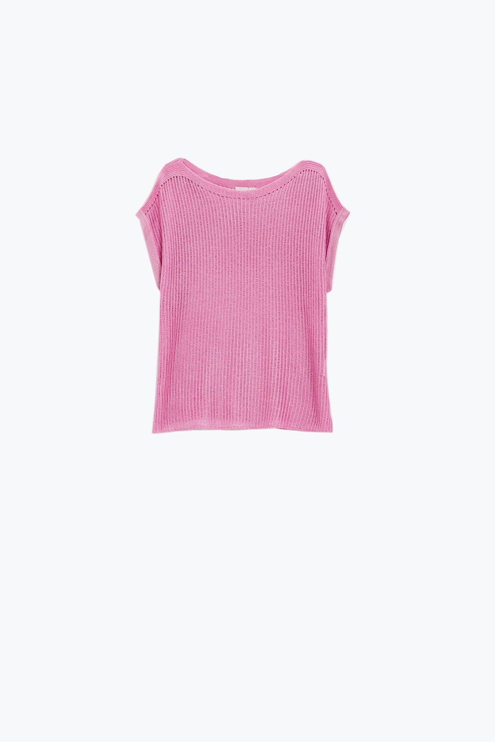 Maglione a coste con scollo a barca e maniche a cappuccio in rosa