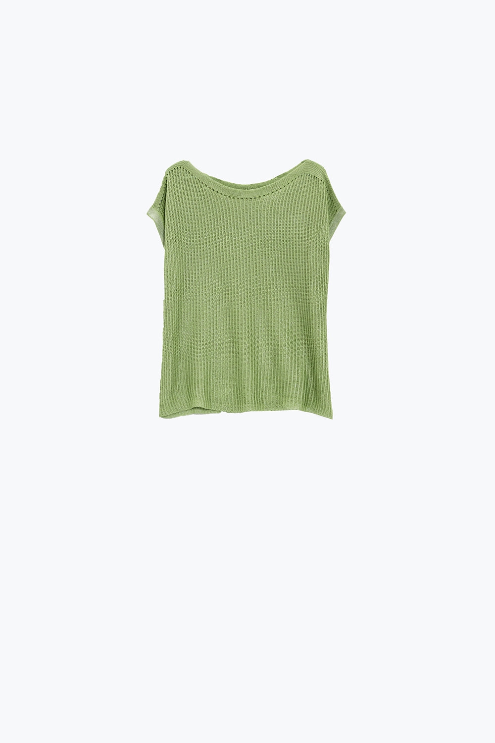 Maglione a coste con scollo a barca e maniche a cappuccio in verde