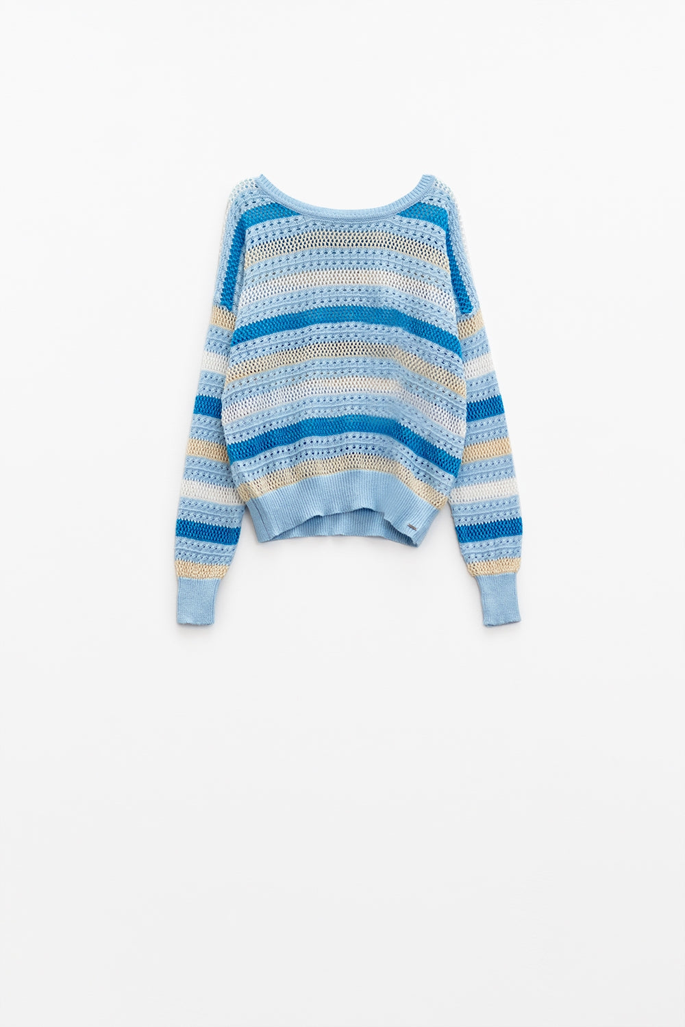 Maglione a maglia blu a righe bianche e blu