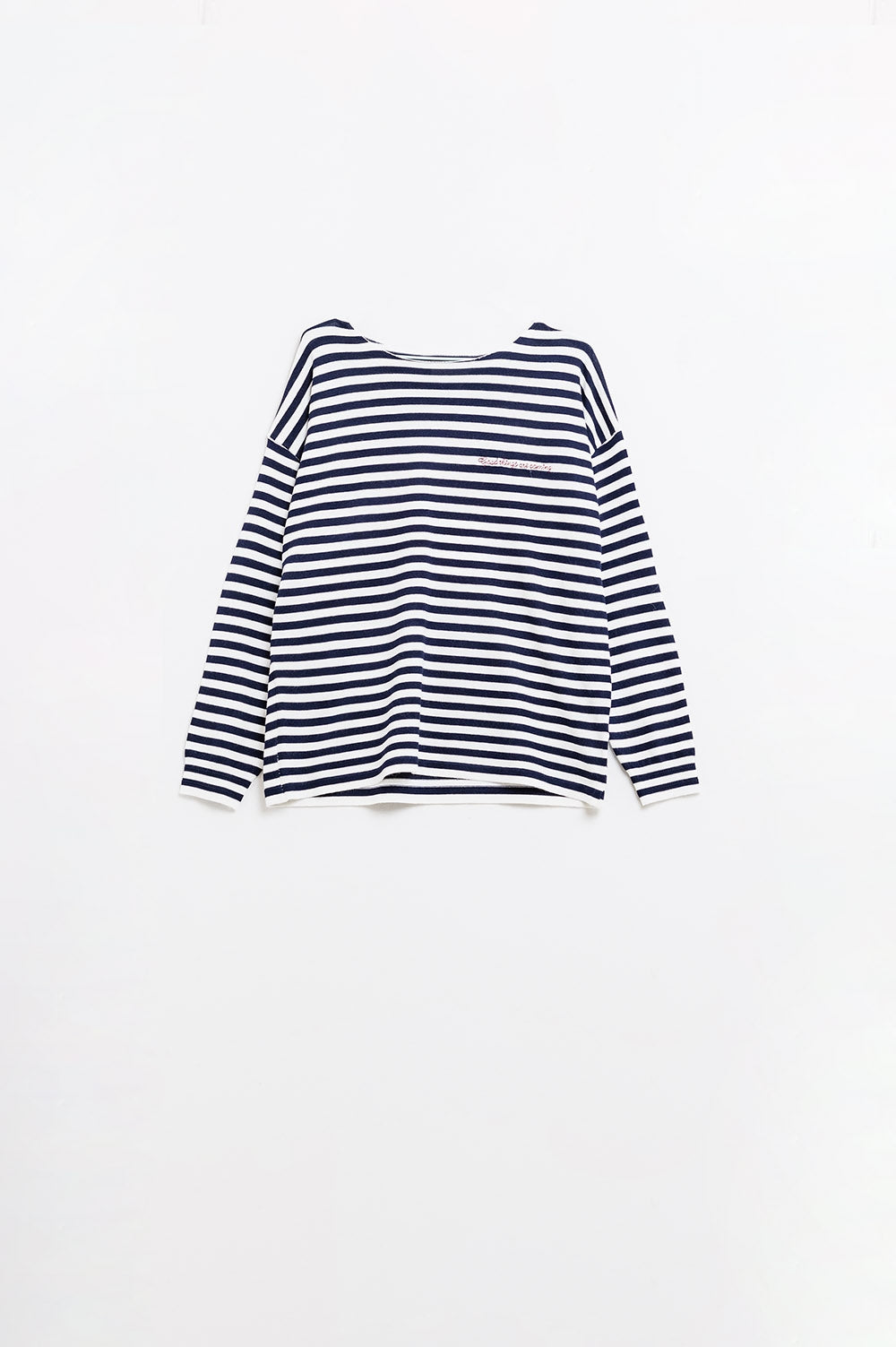 maglione a maglia fine a righe blu navy con scollo a barca