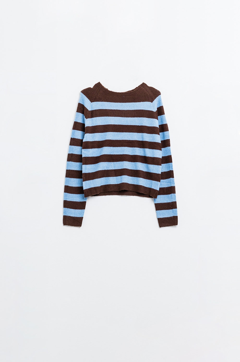 Q2 Maglione a maglia fine in marrone con righe blu