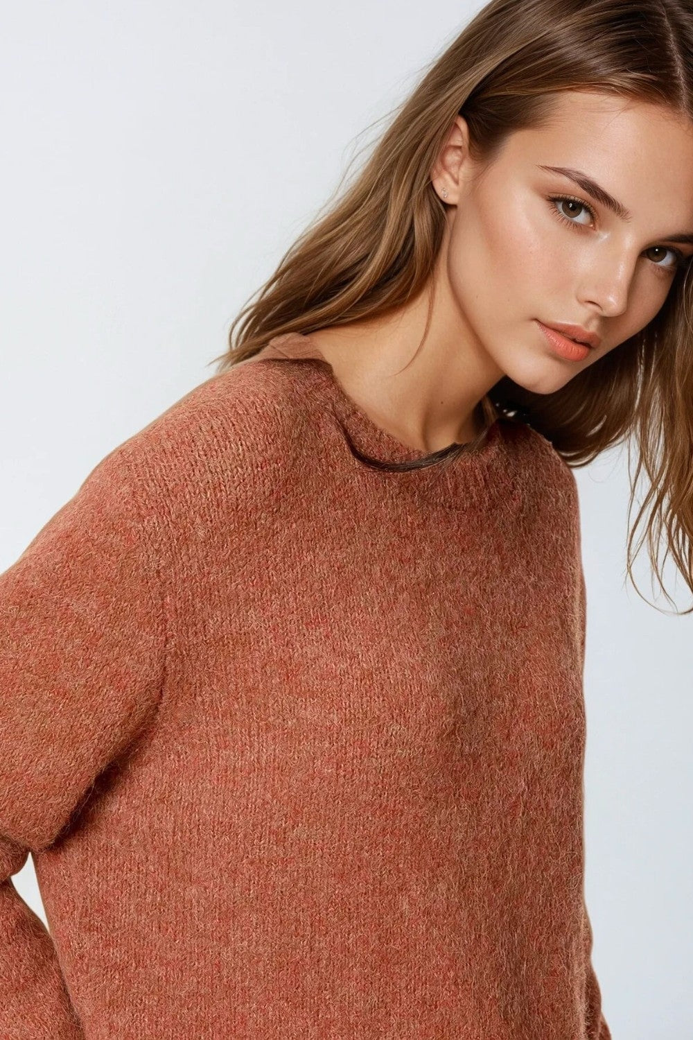 Q2 maglione a maglia morbida standard in cammello